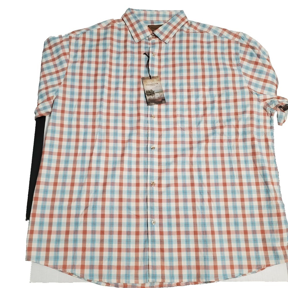 Clearwater Outfitters Mens XXL Short Sleeve Plaid Button Down Shirt Orange Blue